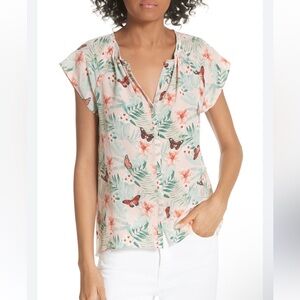 Joie Racel Butterfly Split Neck Silk Top In Pink